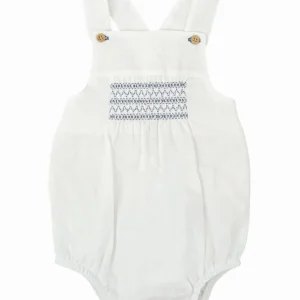 Barboteuse d&rsquo;été mixte à smocks – Blanc