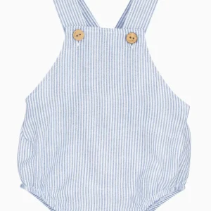 Barboteuse bébé à bretelles croisées rayée – Bleu/blanc