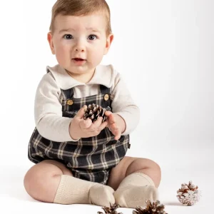 Barboteuse bébé garçon à carreaux – Gris