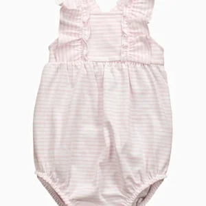 Barboteuse naissance fille rayée – Rose/blanc