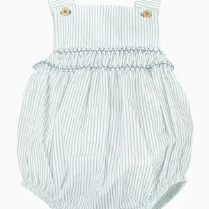 Barboteuse à rayures et détails froncés – Bleu/blanc