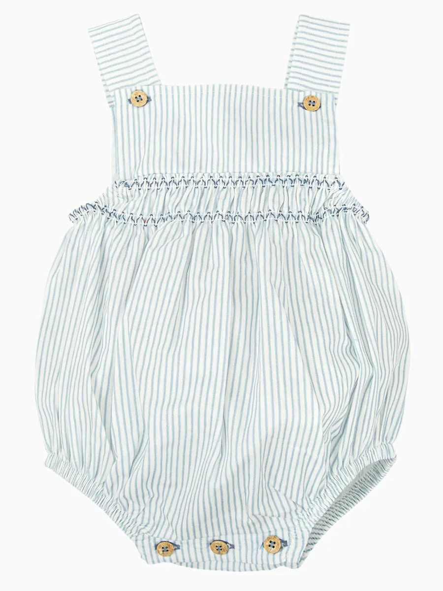 Barboteuse à rayures et détails froncés – Bleu/blanc