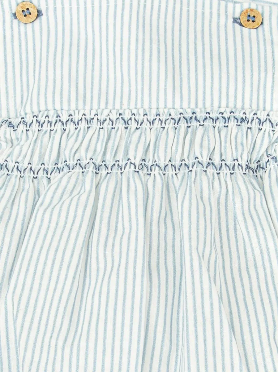 Barboteuse à rayures et détails froncés – Bleu/blanc – Image 3