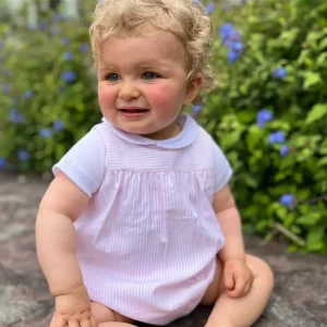 Barboteuse bébé fille rayée – Rose pâle