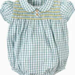 Barboteuse bébé vichy manches ballons – Vert