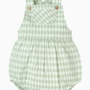 Barboteuse bébé vichy à bretelles – Vert