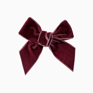 Barrette à nœud en velours – Bordeaux