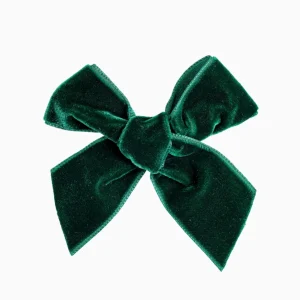 Barrette à nœud en velours – Vert foncé