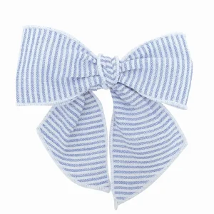Barrette à noeud en coton rayé – Bleu/blanc