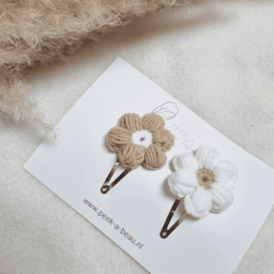 Barrettes fleurs fille crochet | Beige – Peek a beau