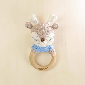 Crochet Deer Rattle Teething Toy | Organic Cotton Baby Teether Ring