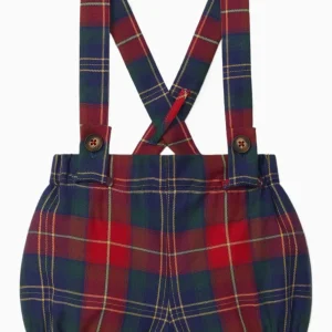 Bloomer bébé garçon écossais à bretelles – Rouge