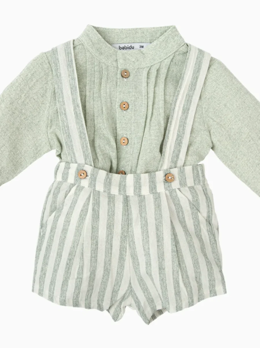Ensemble bébé chemise et short à bretelles – Gris pâle – Image 4