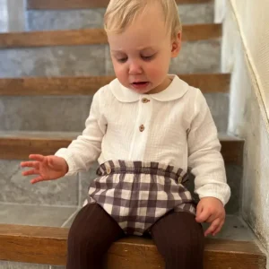 Bloomer bébé garçon à grands carreaux – Marron