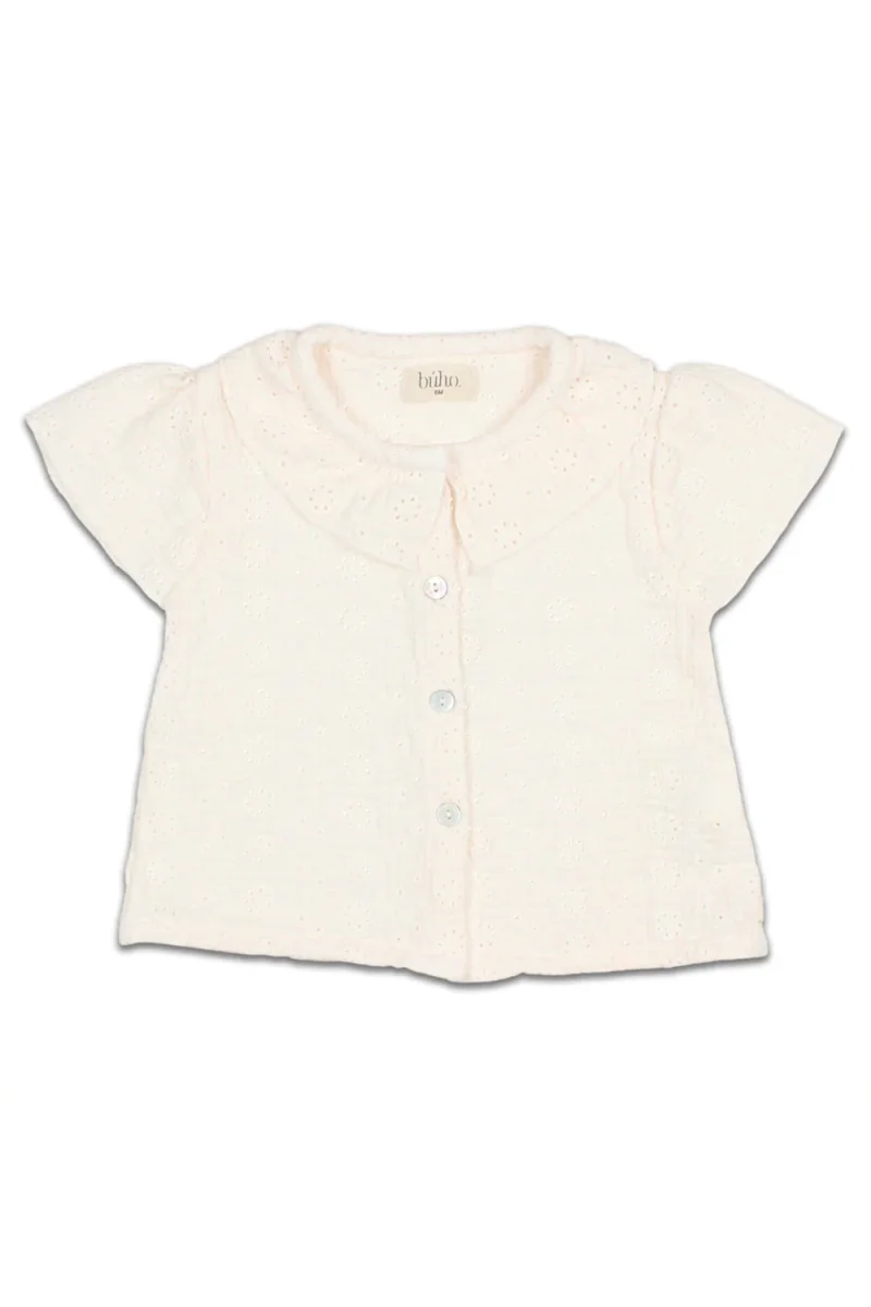 Blouse Brodée en Coton Bio Talc Ecrue