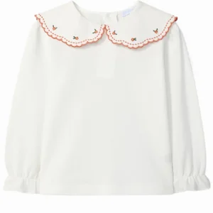 Blouse bébé fille à col brodé corail – Crème