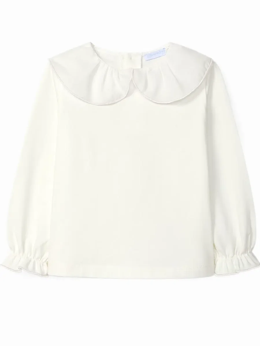 Blouse bébé fille à manche longues en coton – Crème – Image 2
