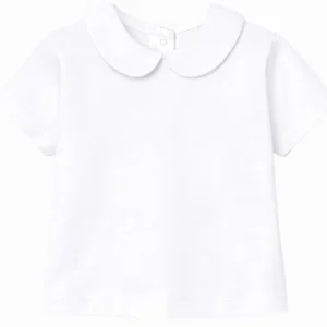 Blouse fille manches courtes à col rond – Blanc