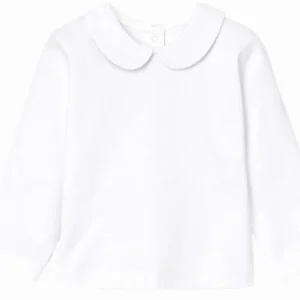 Blouse fille manches longues à col rond – Blanc