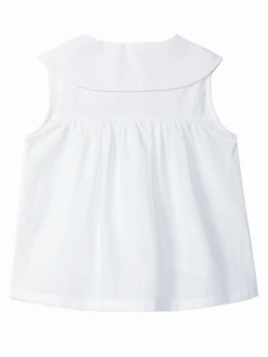 Blouse sans manches fille à col brodé – Blanc – Image 4
