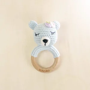 Bear Teething Rattle Wooden Ring Sensory Toy
