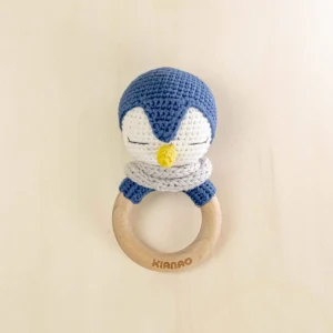 Penguin Rattle Tooth Ring | Crochet & Wooden Sensory Teether