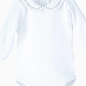 Body bébé manches longues à col rond brodé gris – Blanc