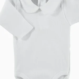 Body bébé manches longues à col rond et liseré blanc – Blanc
