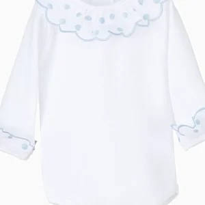 Body bébé mixte à grand col à pois bleu ciel – Blanc