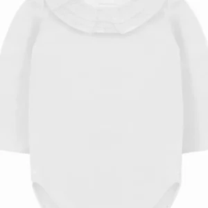 Body bébé fille à col froncé et dentelle – Blanc