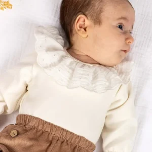 Body bébé fille à grande collerette brodée – Ecru