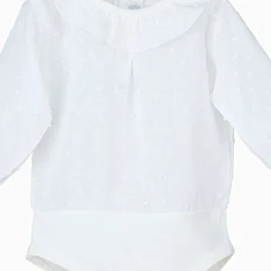 Body bébé fille blouse plumetis à collerette – Ecru