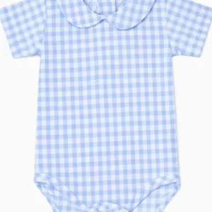 Body bébé garçon vichy à col rond – Bleu ciel
