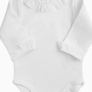 Body bébé manches longues à col brodé à l&rsquo;anglaise – Blanc