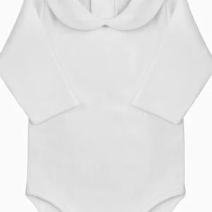 Body bébé manches longues à col rond piqué – Blanc