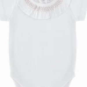 Body bébé filles manches courtes à col smocké – Blanc
