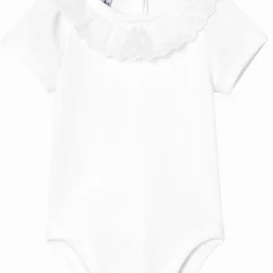 Body bébé fille à collerette fine à pois – Blanc