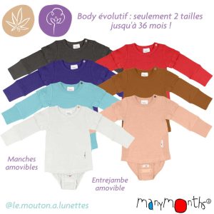 Body bébé évolutif 4-en-1 chanvre et coton bio - ManyMonths ECO Hempies