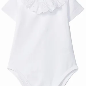 Body manches courtes à collerette brodée – Blanc