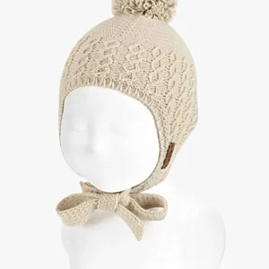 Bonnet bébé à pompon – Beige