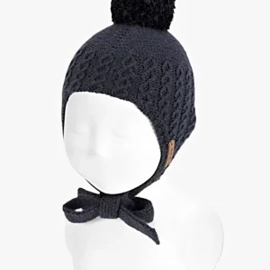 Bonnet bébé à pompon – Bleu marine