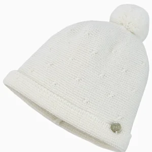 Bonnet naissance à pompon en laine – Crème