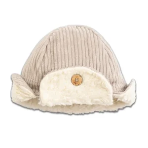 Bonnet en Velours Côtelé Beige