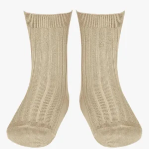 Chaussettes bébé courtes côtelées – Beige