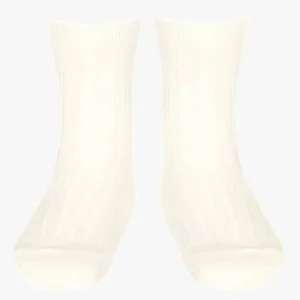 Chaussettes bébé courtes côtelés – Blanc