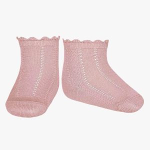 Chaussettes bébé fille courtes ajourées – Rose