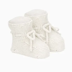 Chaussons naissance en point mousse – Blanc
