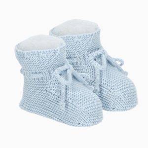 Chaussons naissance en point mousse – Bleu ciel