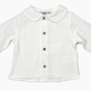 Chemise bébé garçon à col rond en gaze de coton – Blanc