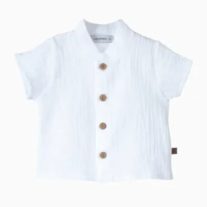 Chemise bébé garçon manches courtes à col mao – Blanc